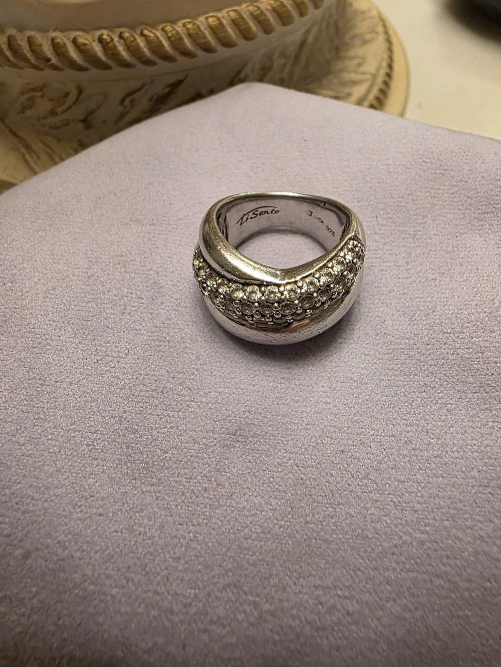 Sterling Silver Dome Ring with Pavé Crystals by